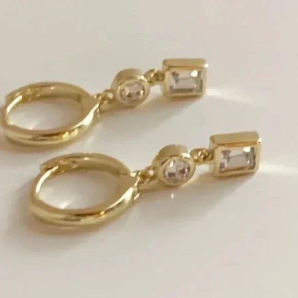 NEW SHASHI Earrings SET Baguette Studs & Crystal Drop Huggie Earrings - Picture 6 of 10